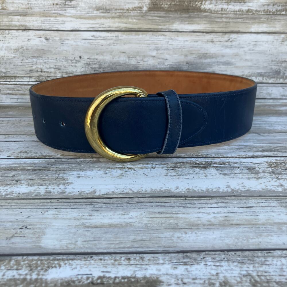 Coach Navy Blue Belt with Gold Buckle